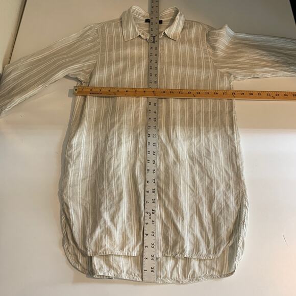 Lafayette 148 New York Shirt Womens Small Button Up Striped Linen Shirttail Hem - Picture 7 of 10